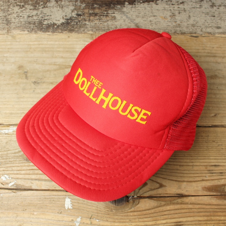 80s 90s USA THEE DOLLHOUSE メッシュ キャップ 帽子 レッド フリーサイズ アメリカ古着