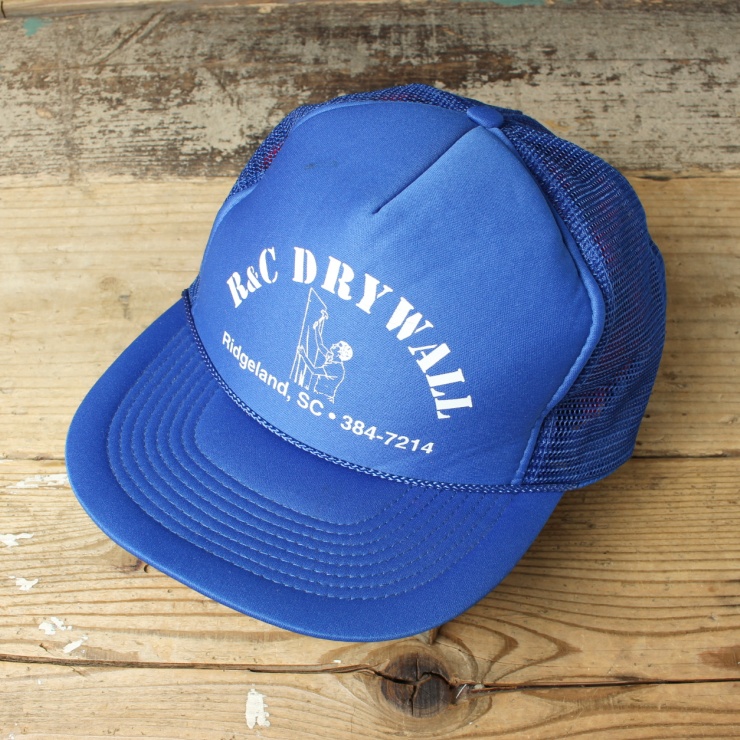 80s 90s USA R&C DRY WALL メッシュキャップ 帽子 ブルー フリーサイズ アメリカ古着