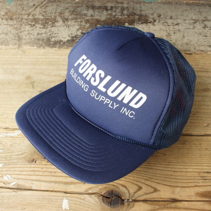 80s 90s USA FORSLUND メッシュキャップ 帽子 ネイビー ブルー フリーサイズ アメリカ古着