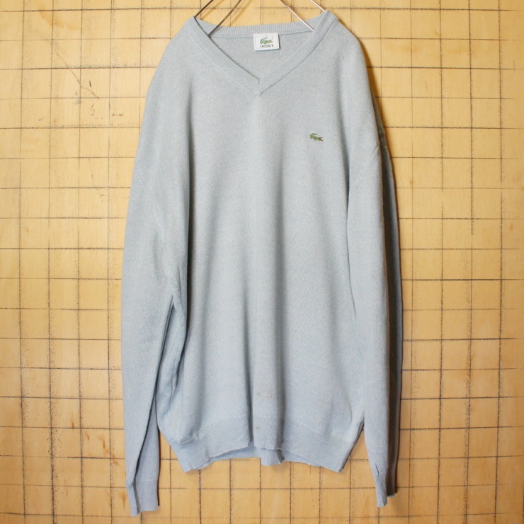 80s 90s フレンチ ラコステ LACOSTE ウール ニット セーター ライトブルー メンズL相当 Vネック ヨーロッパ古着 / 古着屋