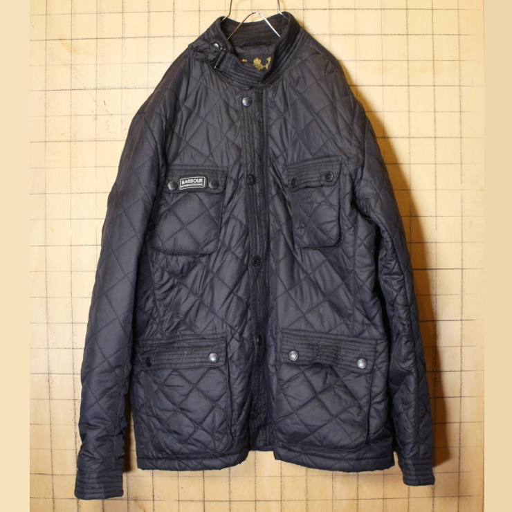 Barbour INTERNATIONAL バブアー ナイロン キルティング ジャケット ブラック メンズXL アウトドア 古着