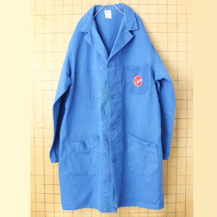 70s 80s フランス製 HOOVER ワークコート メンズXL相当 ブルー ワッペン ユーロ ヨーロッパ古着