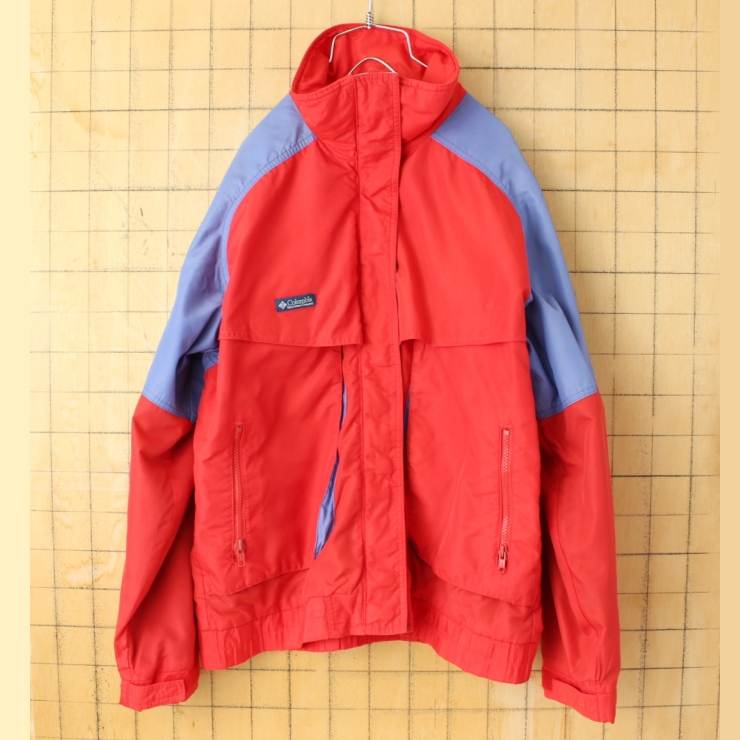 80s 90s Columbia Powder Keg ジップアップナイロンジャケット レッド パープル レディースL アウトドア アメリカ古着