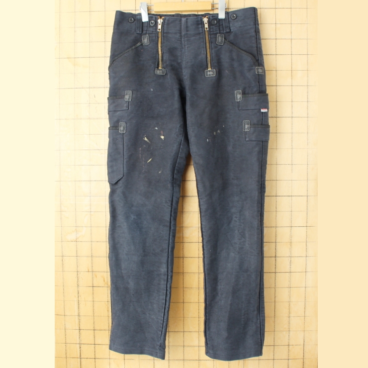 80s 90s ドイツ EIKO モールスキンロガーパンツ ブラック W36相当 ユーロワーク EURO ヨーロッパ古着