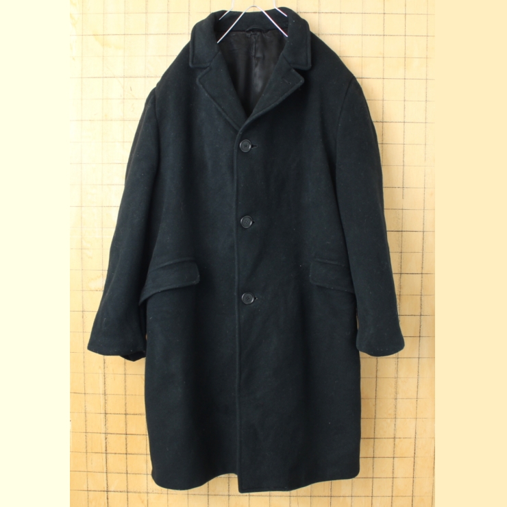 60s 70s EURO West of England ウールコート ブラック メンズL相当 Ray Side BRAND ヨーロッパ古着