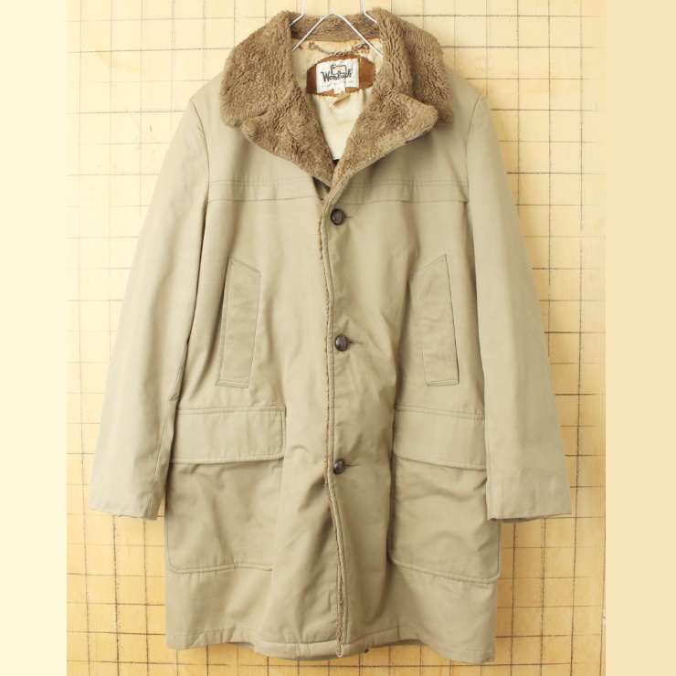 70s 80s USA Woolrich ウールリッチ ボアライナー コート ベージュ メンズL相当 アメリカ古着