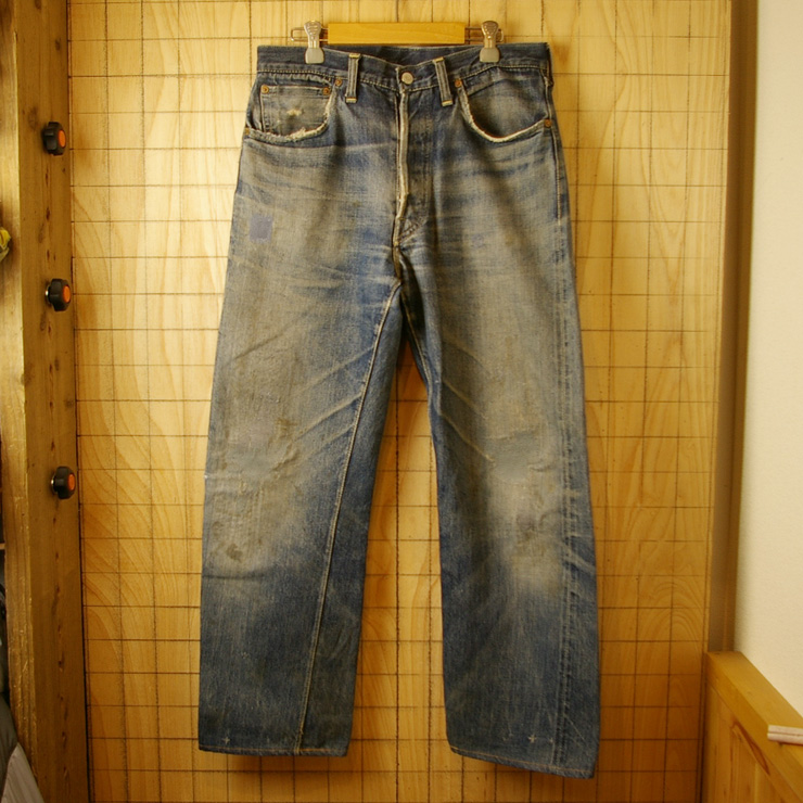 【Levis501XX片面タグ47後期】ビンテージ古着USA製革パッチデニムパンツ/ジーンズ|w33