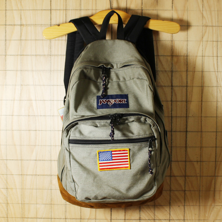 JANSPORT/USED/ライトグレー/ナイロンキャンバス/ボトムレザーワッペンリュックサック・デイパック/bar40