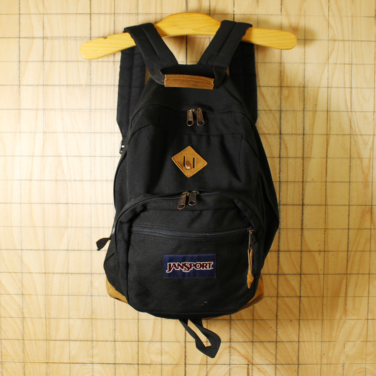 JANSPORT/USED/ブラック/ナイロンキャンバス/ボトムレザーリュックサック・デイパック/bar41