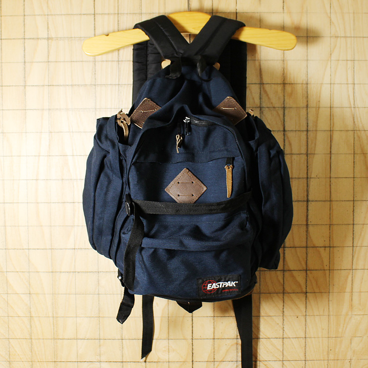 EASTPAK/80'sUSA製USED/ブラック/ナイロンキャンバス/ボトムレザーリュックサック・デイパック/bar43