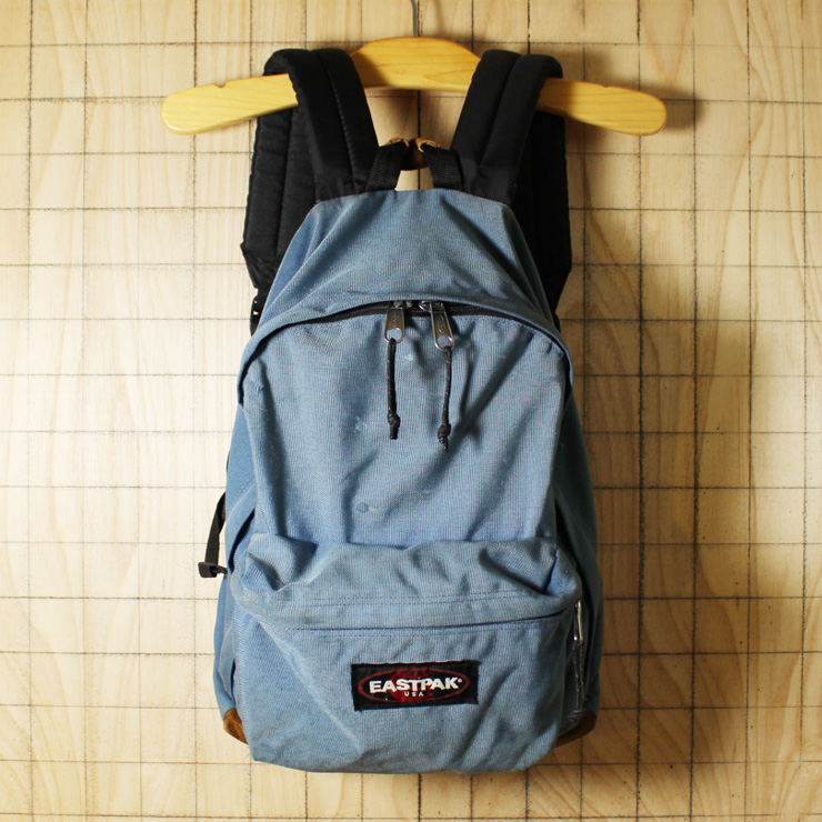 EASTPAK/90'sUSA製USED/ライトブルー/ナイロンキャンバス/ボトムレザーリュックサック・デイパック/bar44