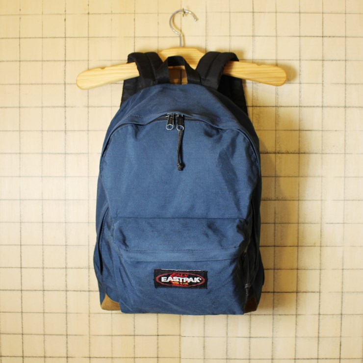 EASTPAK イーストパック USA製 USED 中古 ボトムスウェードレザー ネイビー リュックサック ディパック アメリカ古着 bar57