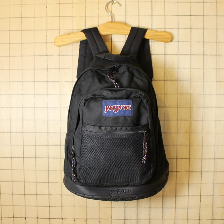 JANSPORT ジャンスポーツ USED 中古 ブラック ボトムゴム製 タイヤ リュックサック ディパック 古着 bar61