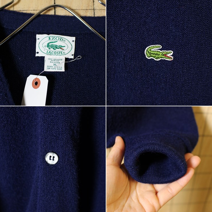 ビッグサイズ/IZOD LACOSTE/USA製80s古着/ネイビー/アクリルカーディガン/メンズXL / 古着屋ataco garage