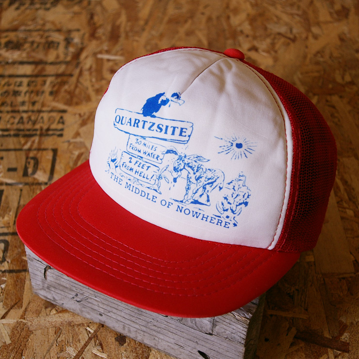 【Head Wear】古着レッドQUARTZSITEメッシュプリントキャップ|cap-62