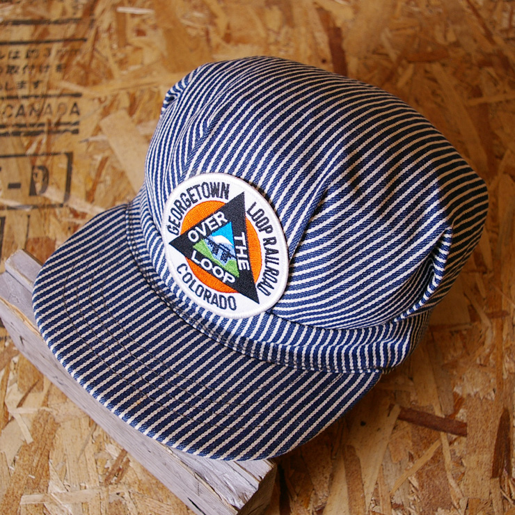 USA製 古着 GEORGETOWN LOOP RAILROAD COLORADO ヒッコリー ストライプ キャップ small cap-73 帽子