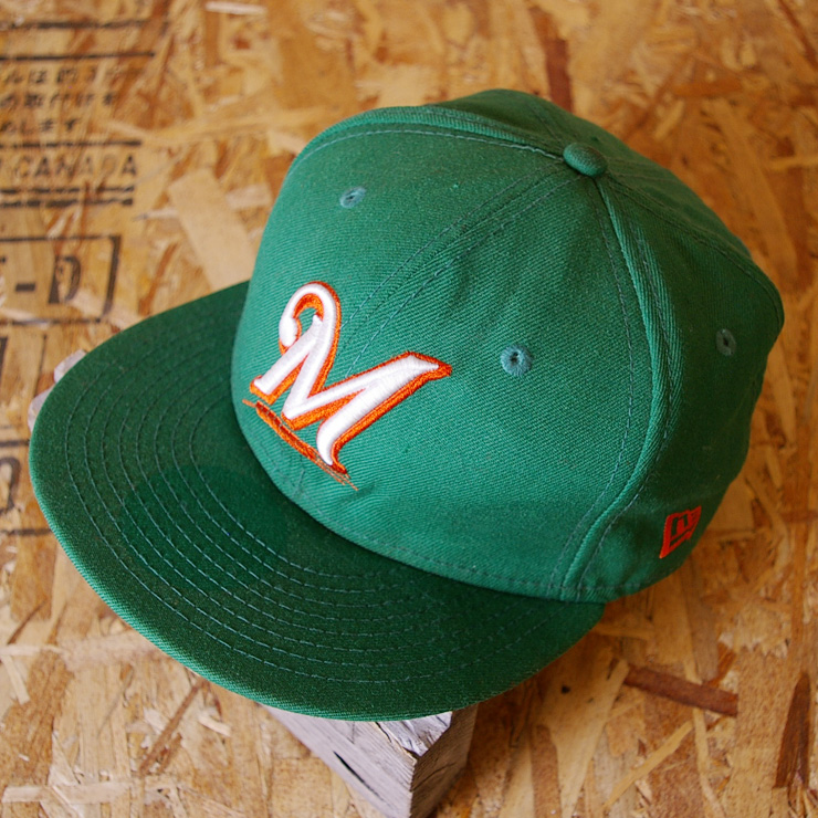 【NewEra】古着MLBマイアミマリーンズグリーンベースボールウールキャップ|cap-74