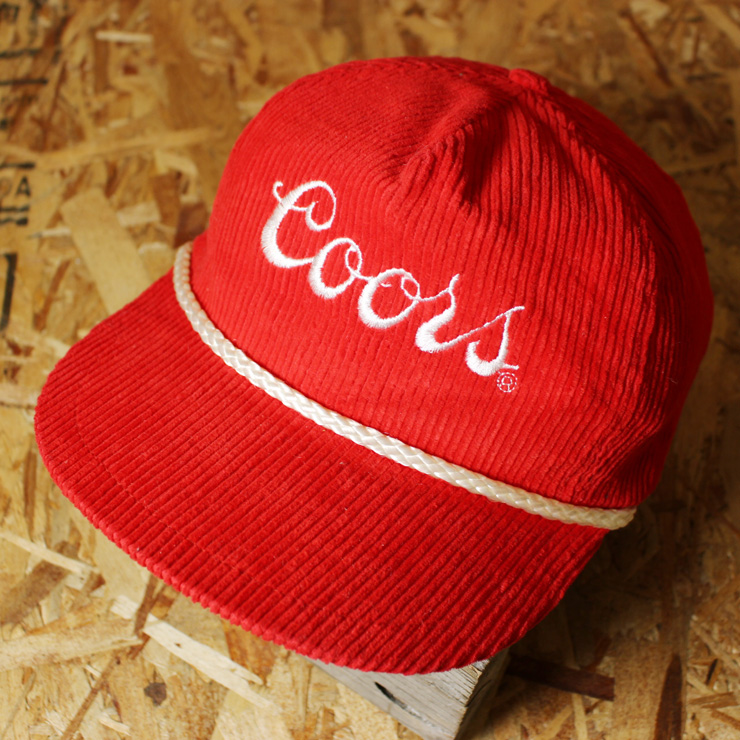 Coors/クアーズ古着レッド(赤)ロゴ入りコーデュロイキャップ/cap-75