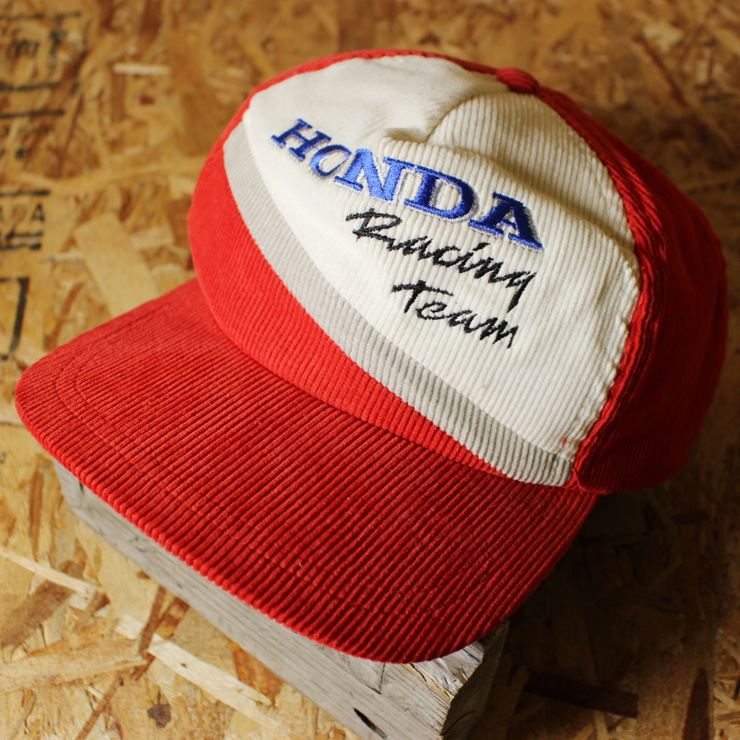 HONDA Racing team/古着レッド×ホワイトロゴ入りコーデュロイキャップ/cap-76