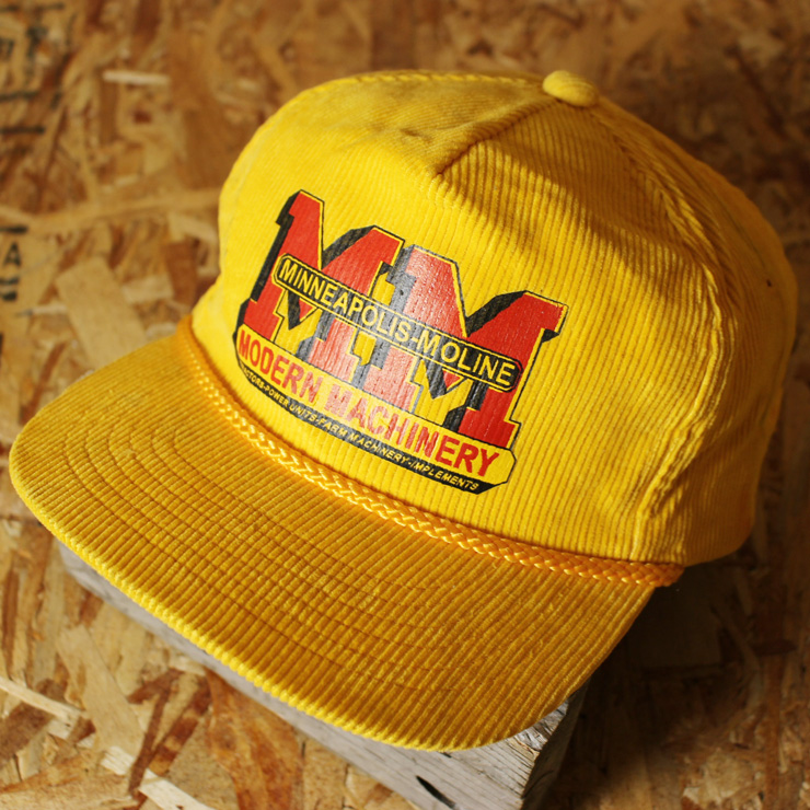 MODERN MACHINNERY 古着 イエロー レッド MINNEAPOLIS-MOLINE プリント コーデュロイ キャップ 帽子 cap-84