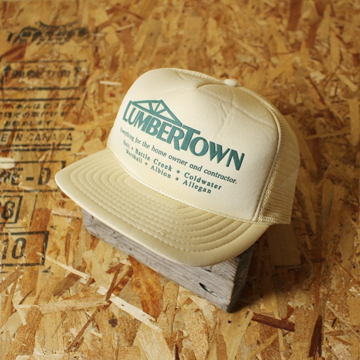 古着 ベージュ メッシュキャップ LUMBERTOWN プリント フリーサイズ COBRA CAPS