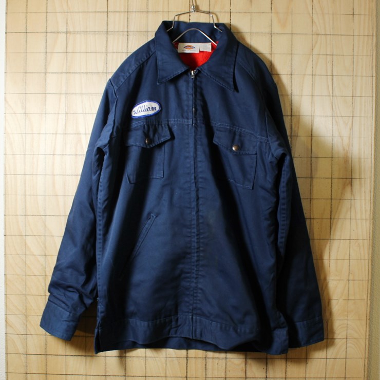 Dickies/古着/ネイビー/ワッペン/裏地ボア/TALONジップアップワークジャケット/メンズM相当