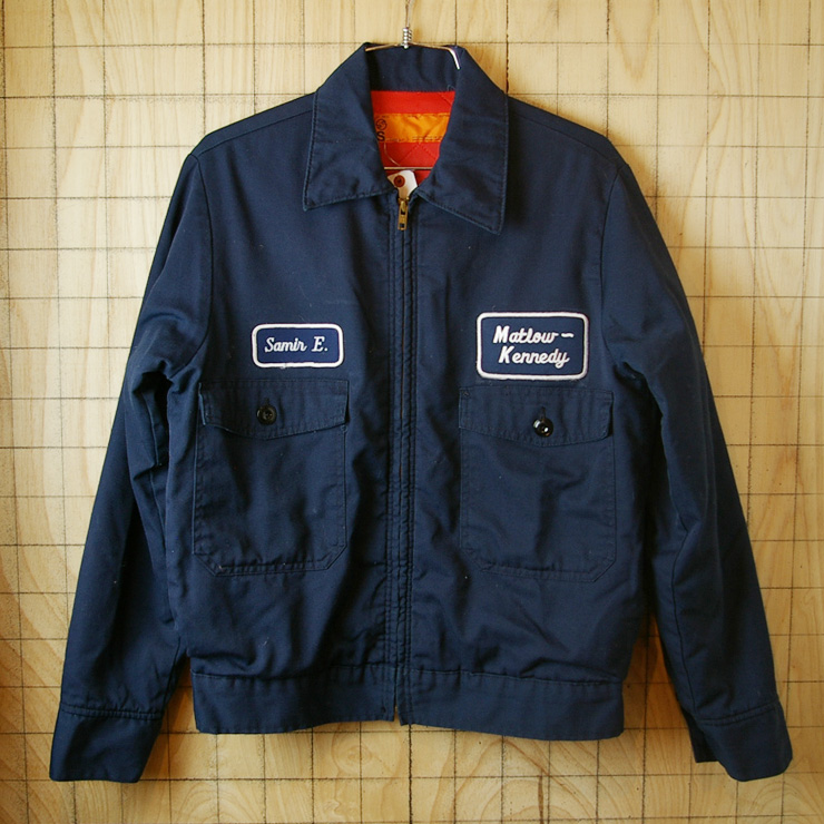 USA製古着ワッペンネイビー(紺)中綿ワークジャケット・ブルゾン・ジャンパー|メンズSサイズ