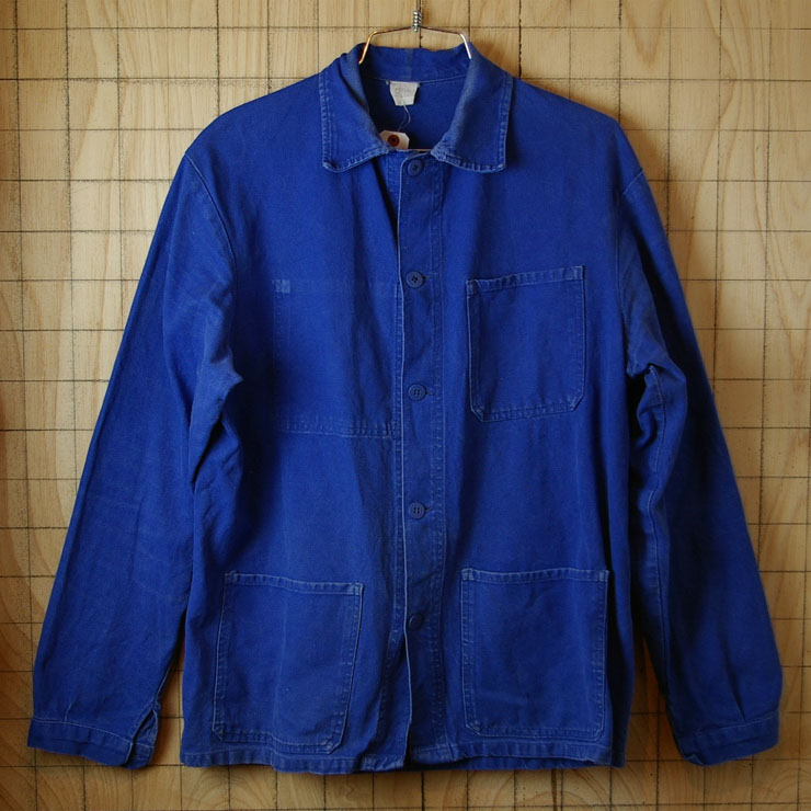 ビンテージヨーロッパ古着フランス製ロイヤルブルーユーロワークシャツ・ジャケット|cb-34