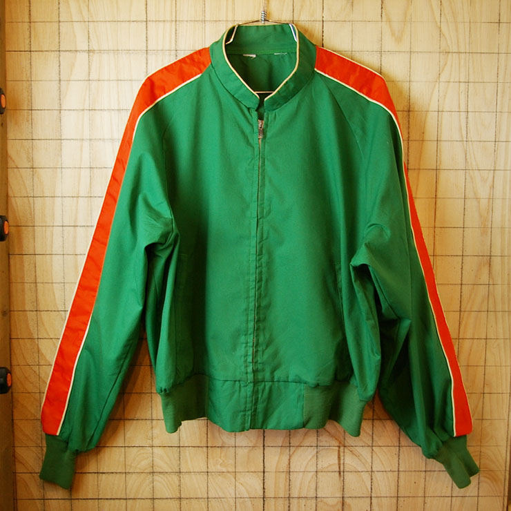 古着グリーン×オレンジ(緑×橙)PRIDEジップラグランスリーブジップアップジャケット・ジャンパー