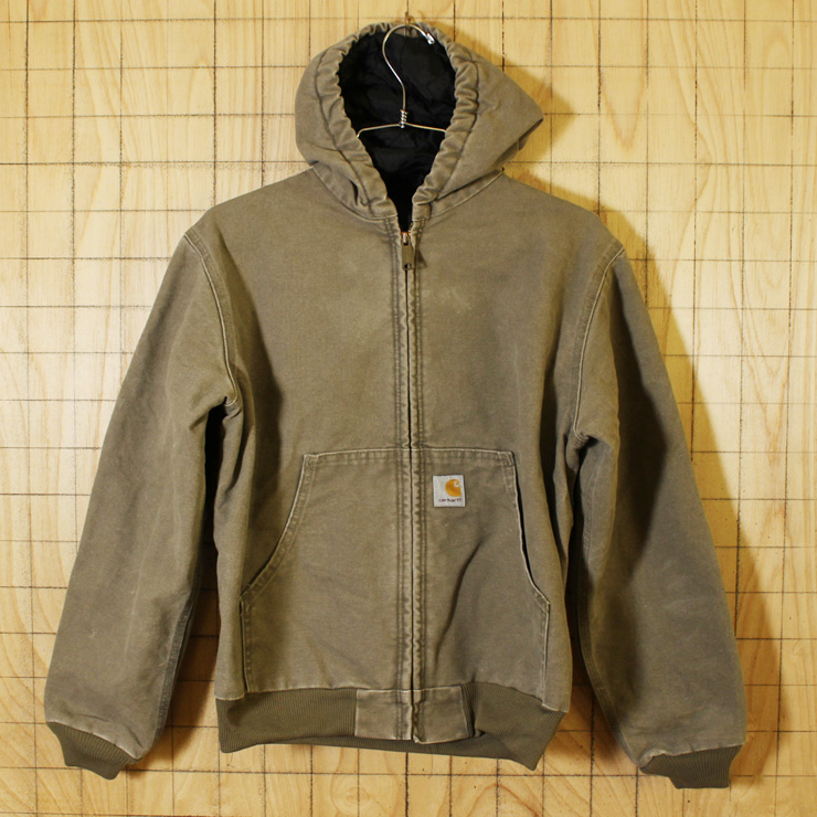 【carhartt】古着グレー(灰)ダックキッズワークパーカージャケット・ブルゾン|キッズL|キッズサイズ140相当