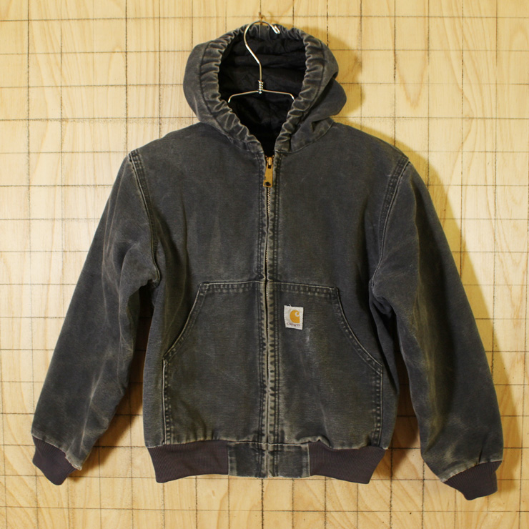 【carhartt】古着ブラック(黒)ダックキッズワークパーカージャケット・ブルゾン|キッズM|キッズサイズ150相当