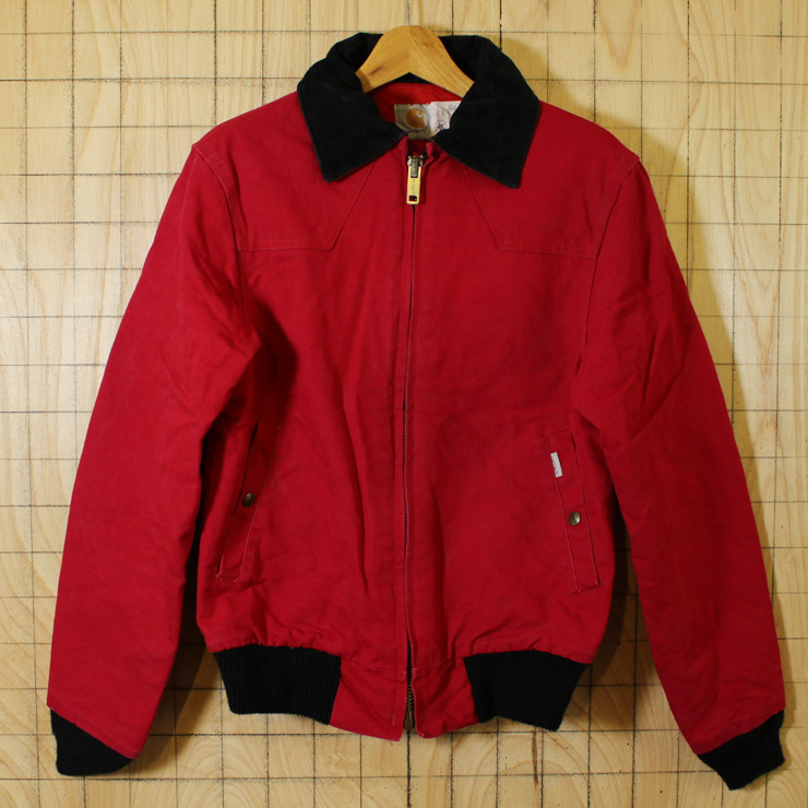 【carhartt】USA製70's古着レッド(赤)ダック裏地中綿キルティングワークジャケット・ブルゾン|メンズSサイズ