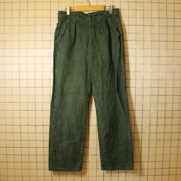 70s ヴィンテージ スウェーデン軍 ミリタリー コットン ユーティリティ タック パンツ W30相当 ボタンフライ cop102