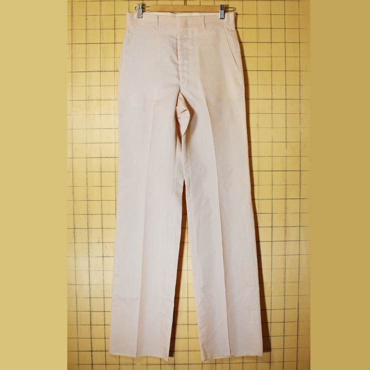 70s 80s デッドストック スラックス パンツ W30 ピンク ノープリーツ 古着