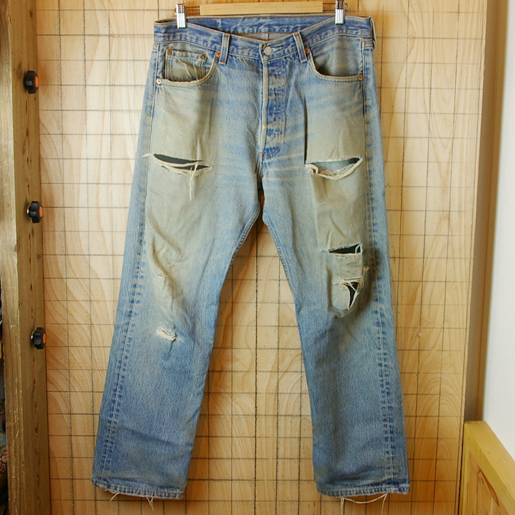 古着USA製青色(ブルー)LEVI'S501xx(リーバイス501xx)ヒゲダメージデニムパンツ/ジーンズw35l31