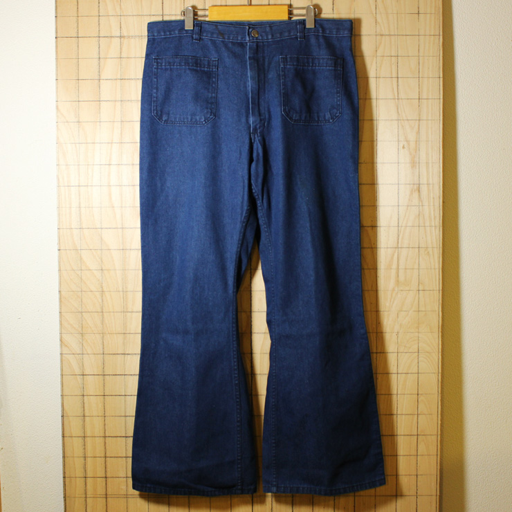 navdungaree/80sUSA製古着ブルーデニムセーラーパンツ/W38インチ相当