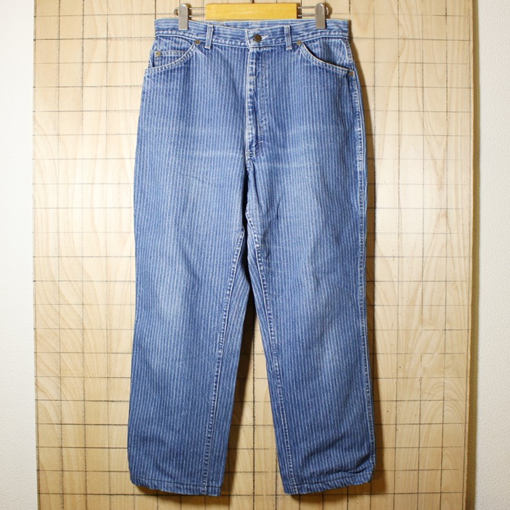 Lee Riders200/USA製80sビンテージ古着/ブルー/ストライプデニムパンツ/W31相当
