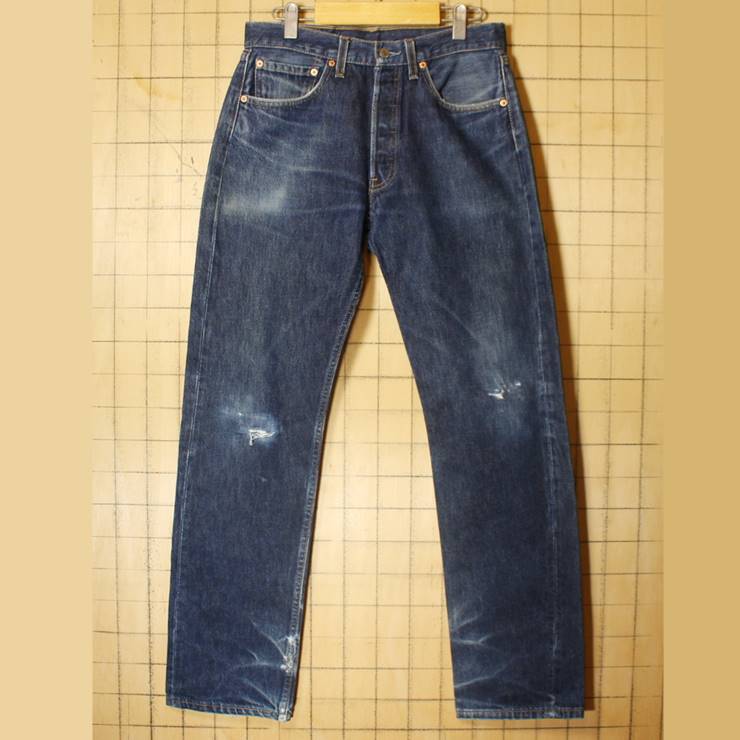 USA製 Levis リーバイス 501 ジーンズ デニム パンツ W31 ブルー ヒゲ 濃紺 古着