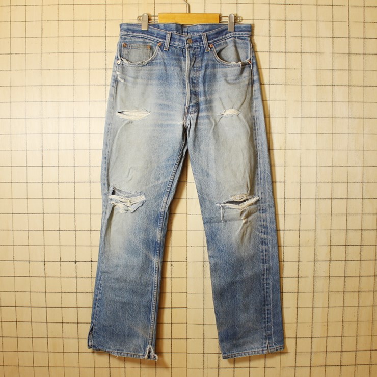 Levis リーバイス 501xx ダメージ 穴あき ジーンズ デニム パンツ USA製 古着 ブルー W34