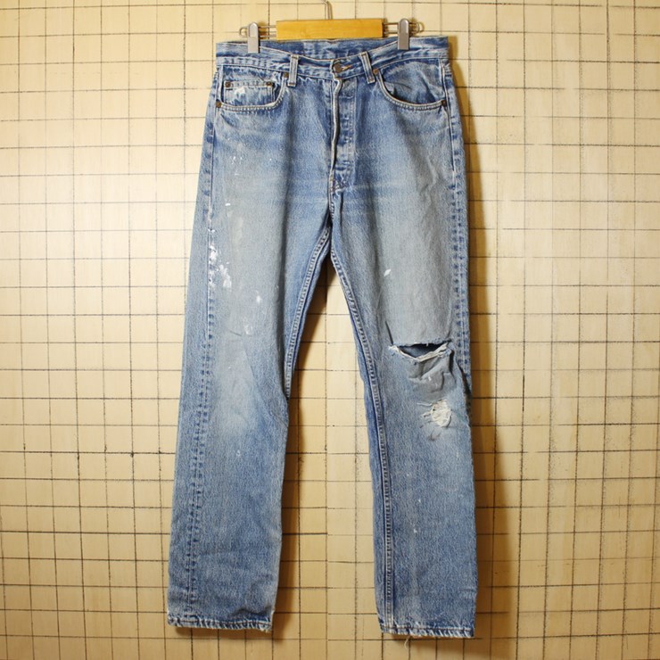 Levis リーバイス 501 ダメージ 穴あき ジーンズ デニム パンツ USA製 古着 ブルー W33