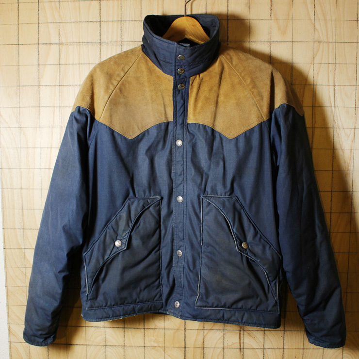 woolrich/USA70s古着ネイビースウェードウエスタンヨークダウンジャケット/メンズM相当