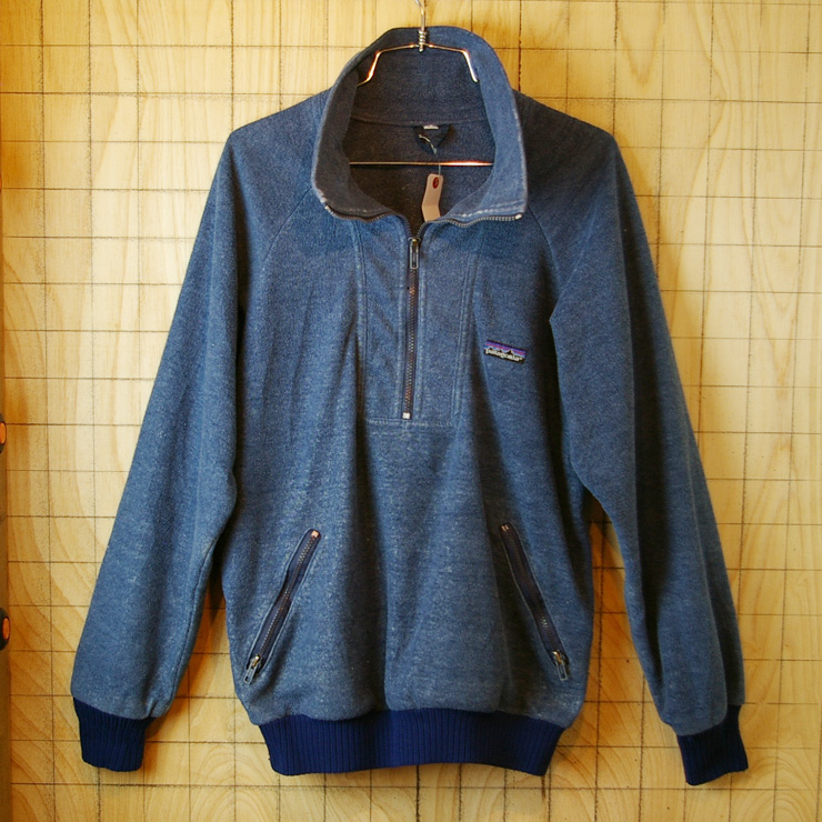 【patagonia】USA製80s古着ネイビーアウトドアRマークプルオーバーフリースジャケット【パタゴニア】