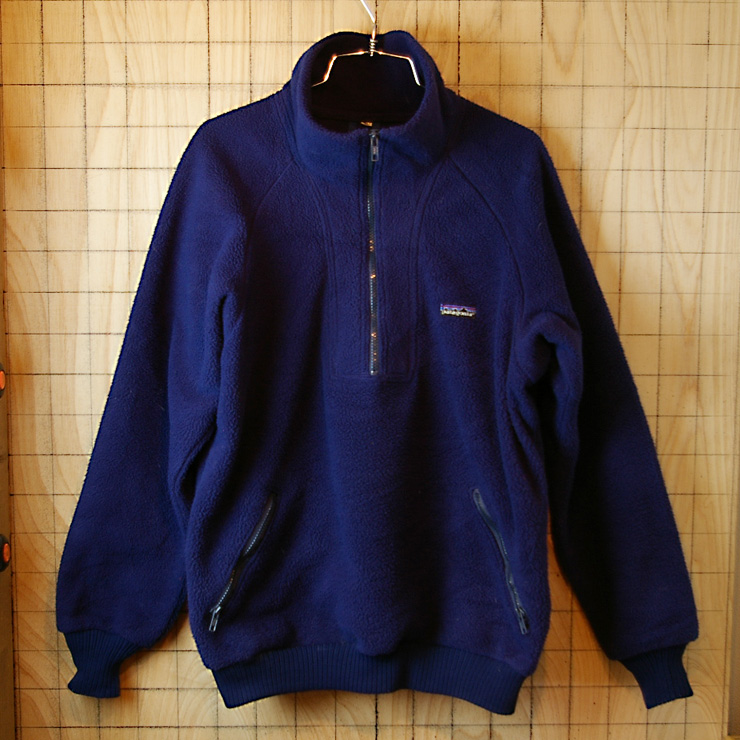 【patagonia】USA製80s古着ネイビーアウトドアRマークプルオーバーフリースジャケット|サイズXL