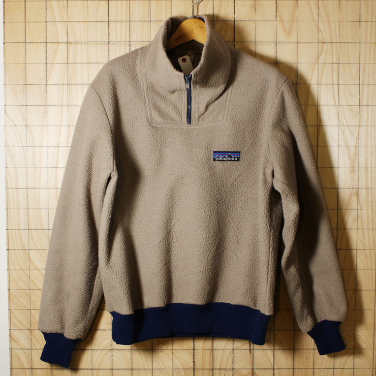 patagonia/デカタグUSA製80sビンテージ古着ベージュプルオーバーフリース/メンズL