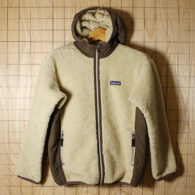 patagonia/古着ベージュキッズレトロXフリースジップアップジャケット/キッズL/レディースS相当