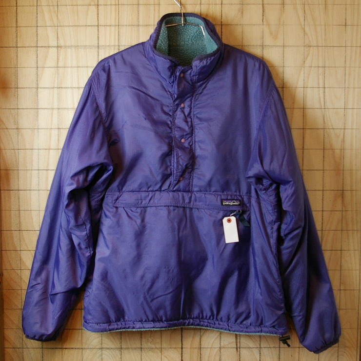 【patagonia】92年製USA製古着グリセードナイロン(パープル)・フリース(ライトグリーン)リバーシブルプルオーバージャケット|メンズMサイズ|アウトドア