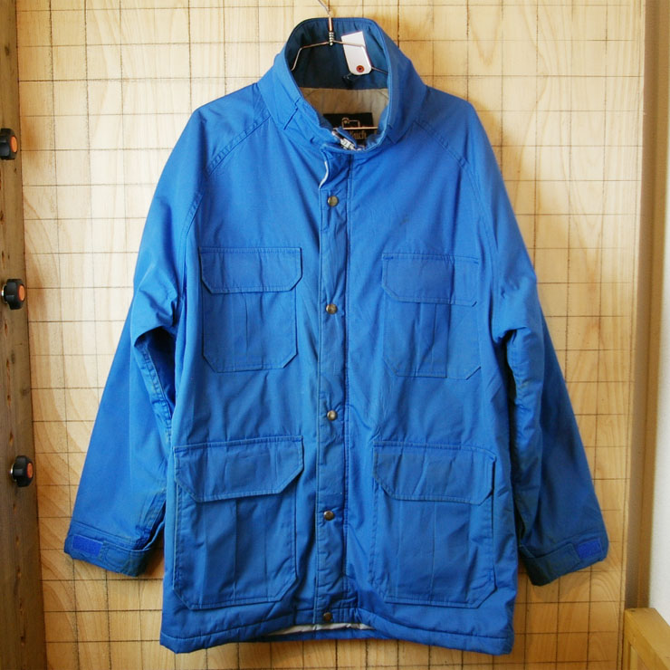 【Woolrich】USA製80sビンテージ古着ブルー65/35クロス中綿入りマウンテンパーカー|メンズMサイズ