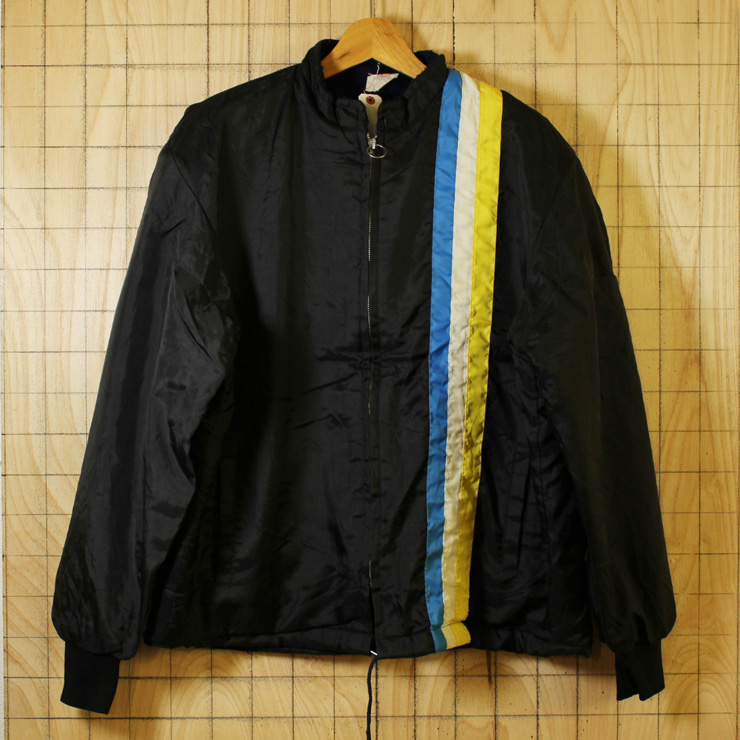 THE GREAT LAKES JACKET/USA製70s古着ブラックボアライナーナイロンレーシングワークジャケット/メンズL相当