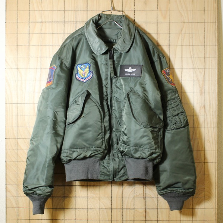 ALPHA INDUSTRIES CWU-45/P/USA製古着/セージグリーン/ナイロンフライトジャケット/メンズL