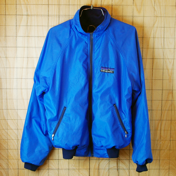 【patagonia】USA古着80sパタゴニアデカタグ-ブルー(青)アウトドア-裏地フリースビンテージナイロンシェルジャケット